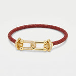 Bracciale in Metallo simil pelle intrecciata rosso con chiusura gioiello dorata - BYSIMON gioielli