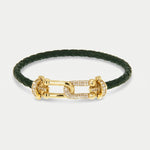 Bracciale in Metallo simil pelle intrecciata verdee con chiusura gioiello dorata - BYSIMON gioielli