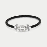 Bracciale in Metallo simil pelle intrecciata nero con chiusura gioiello argentata - BYSIMON gioielli