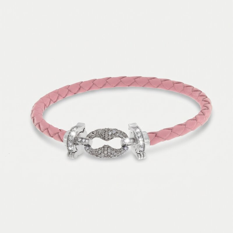 Bracciale in Metallo simil pelle intrecciata rosa con chiusura gioiello argentata - BYSIMON gioielli
