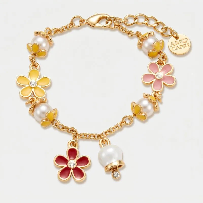 Aggraziata - Bracciale in Metallo pietre fiori e campanella Capri