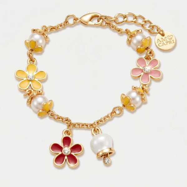 Bracciale in Metallo pietre fiori e campanella Capri