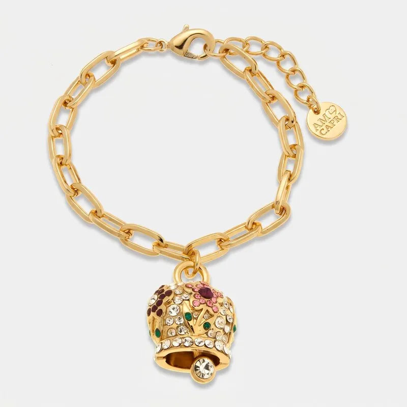 Salottiera - Bracciale in Metallo campanella Capri e fiore di cristalli colorati