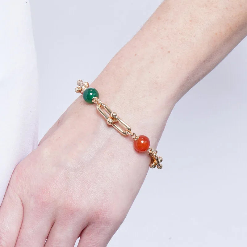 Triclinio - Bracciale in Metallo catena sfere verdi e rosse