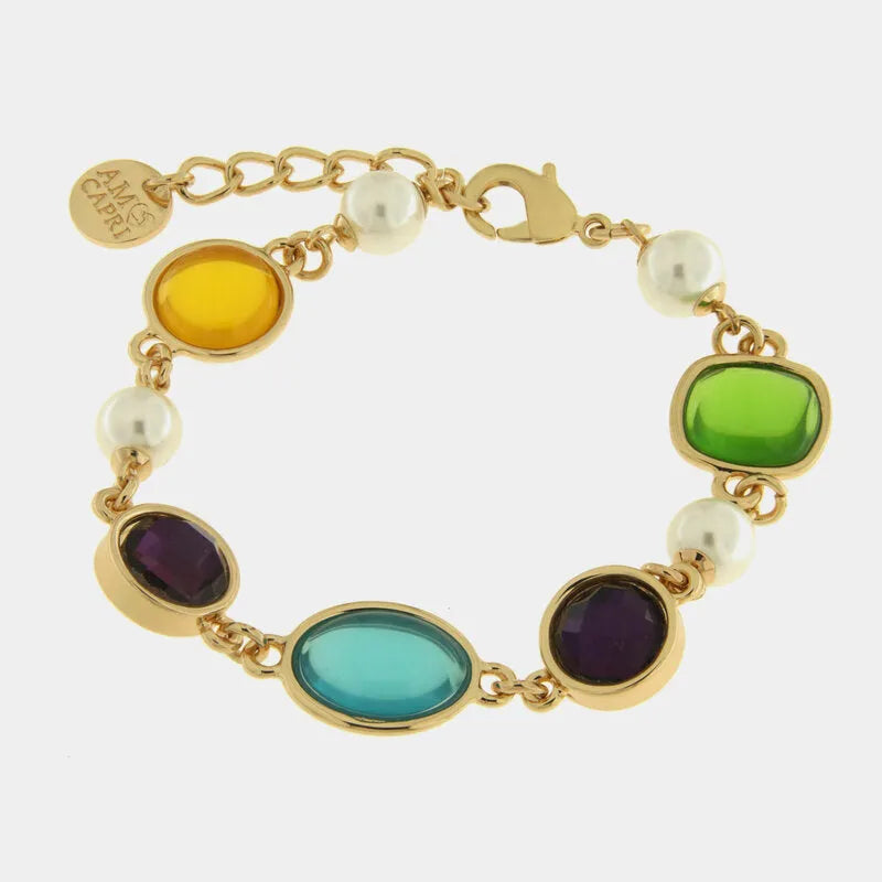 Sardonice - Bracciale in Metallo cristalli colorati e perline