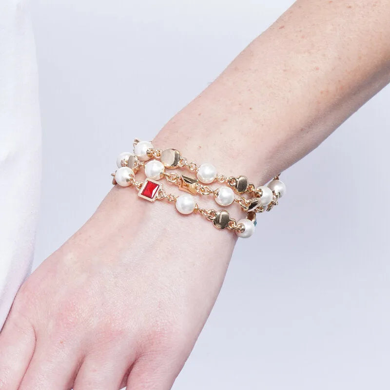 Raffia - Bracciale in Metallo a tre fili con cristalli colorati e perline