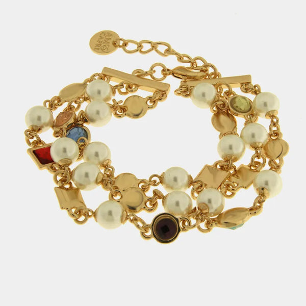 Bracciale in Metallo a tre fili con cristalli colorati e perline