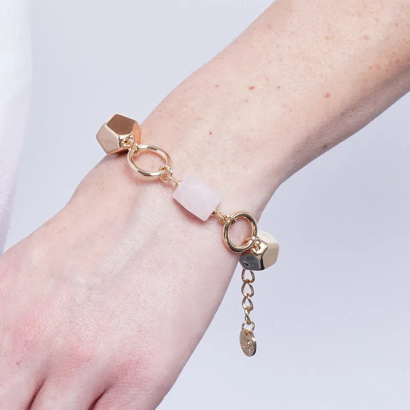 Favolosa - Bracciale in Metallo elementi geometrici pietre rosa
