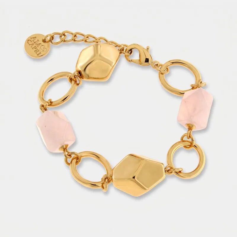 Favolosa - Bracciale in Metallo elementi geometrici pietre rosa