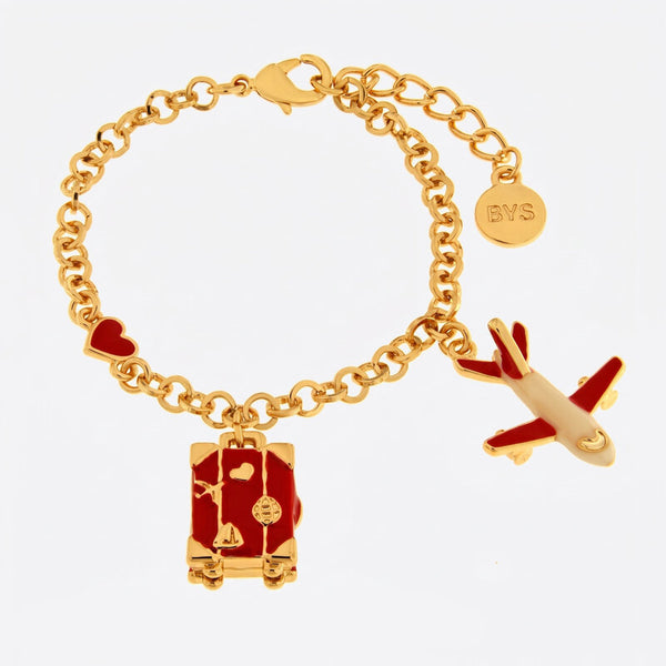 Bracciale in Metallo aereo, cuore e valigia rossi - BYSIMON gioielli