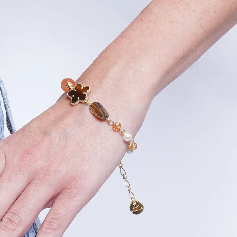 Bracciale in Metallo cristalli e fiore marrone