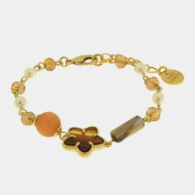 Bracciale in Metallo cristalli e fiore marrone