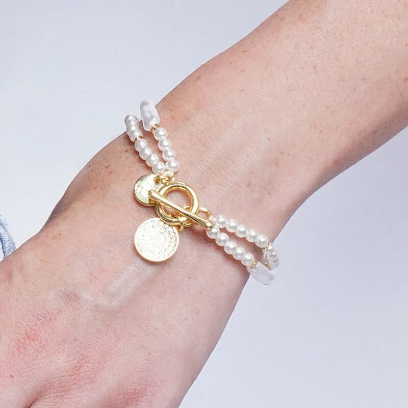 Bracciale in Metallo doppio filo di perline chiusura T