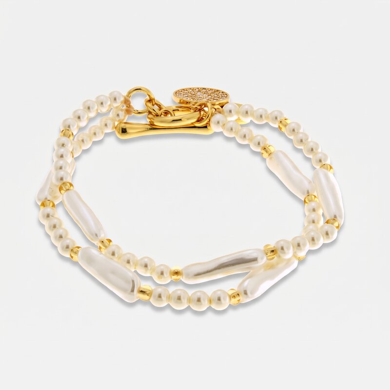 Bracciale in Metallo doppio filo di perline chiusura T - BYSIMON gioielli