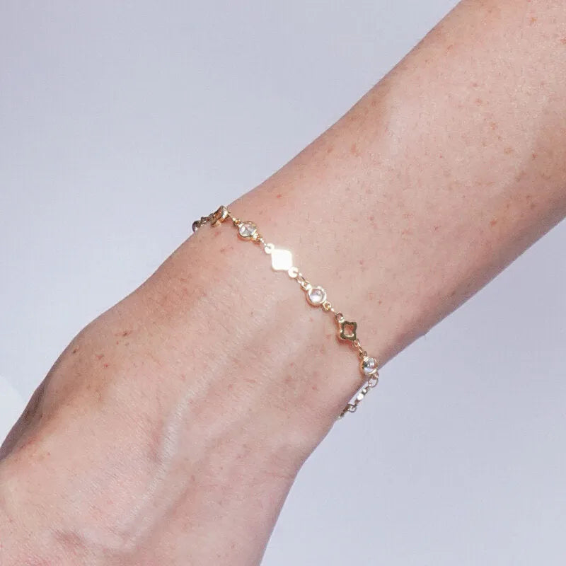 Bracciale in Metallo quadrifogli e cristalli
