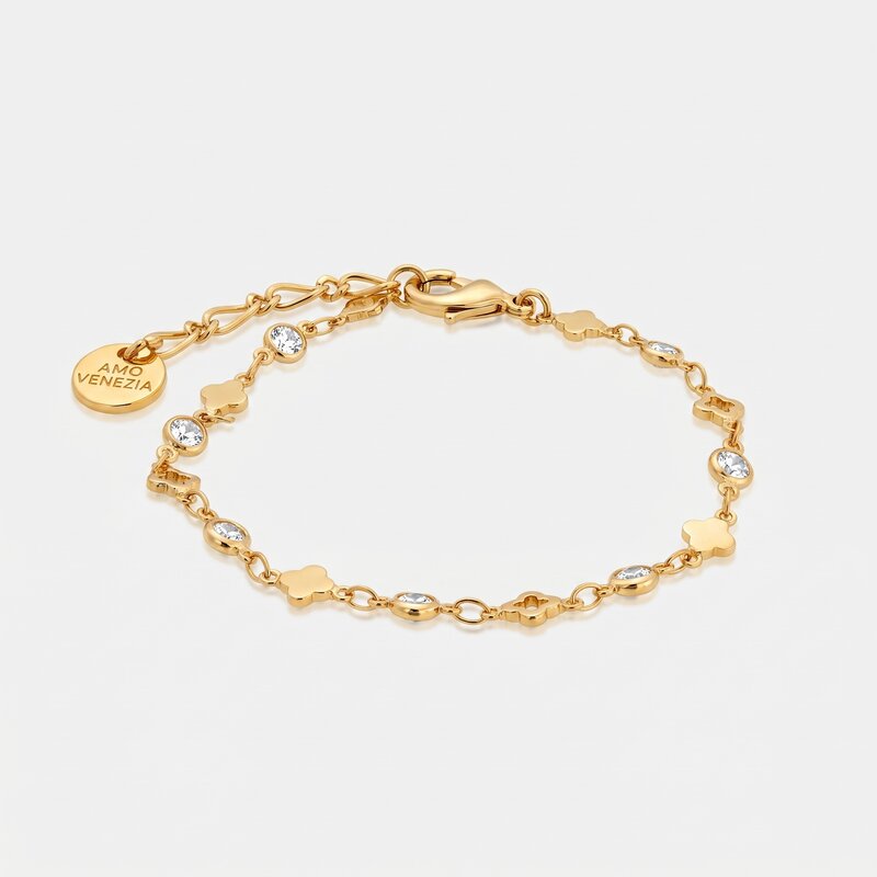 Bracciale in Metallo quadrifogli e cristalli - BYSIMON gioielli
