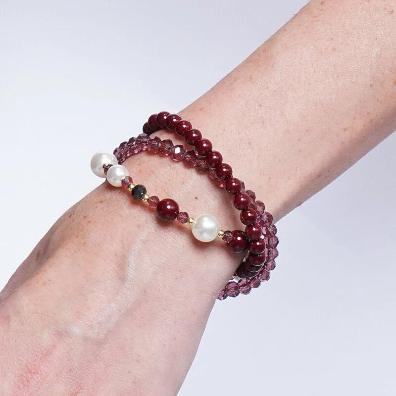 Bracciale in Metallo con perline bordeaux