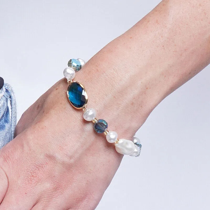 Bracciale in Metallo con perline e cristalli turchese