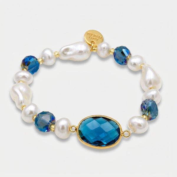 Bracciale in Metallo con perline e cristalli turchese - BYSIMON gioielli