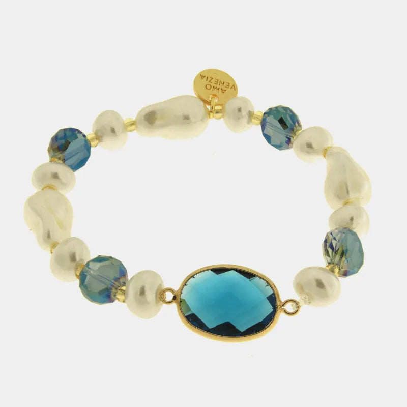 Bracciale in Metallo con perline e cristalli turchese