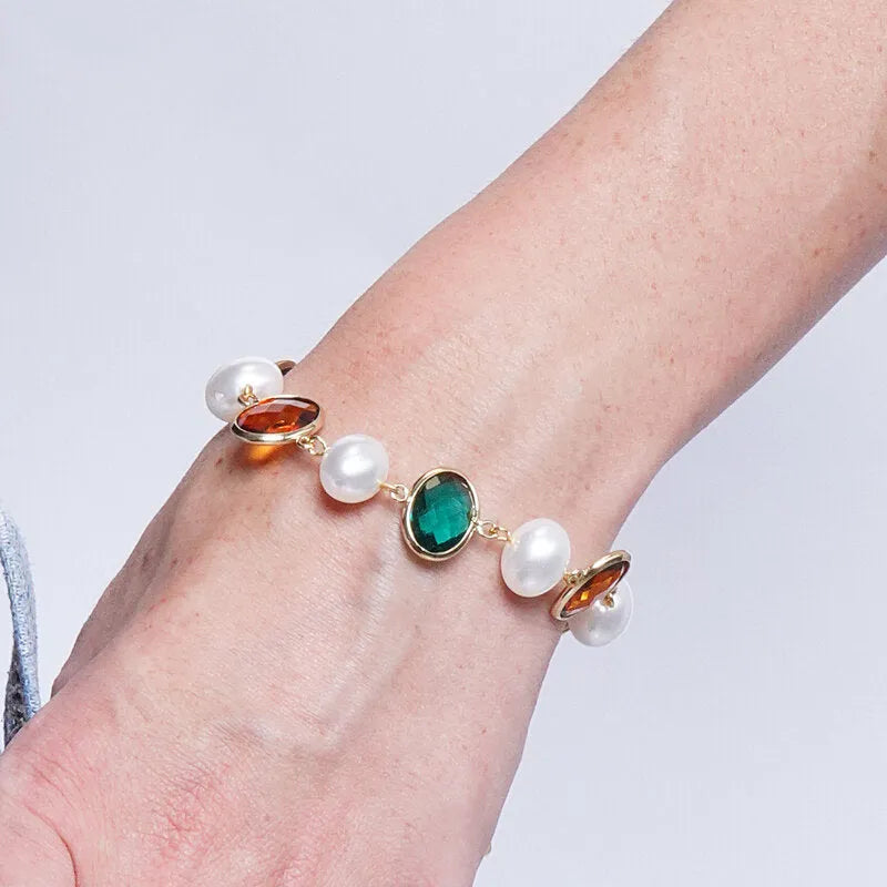 Bracciale in Metallo perline e cristalli colorati