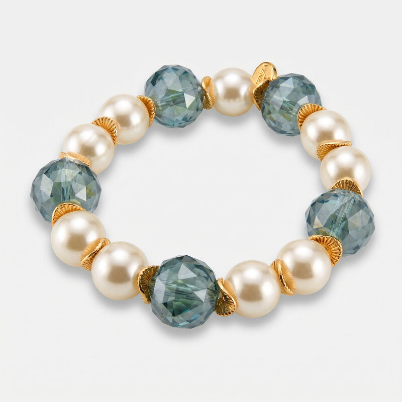 Bracciale in Metallo elastico perle e sfere di cristalli - BYSIMON gioielli
