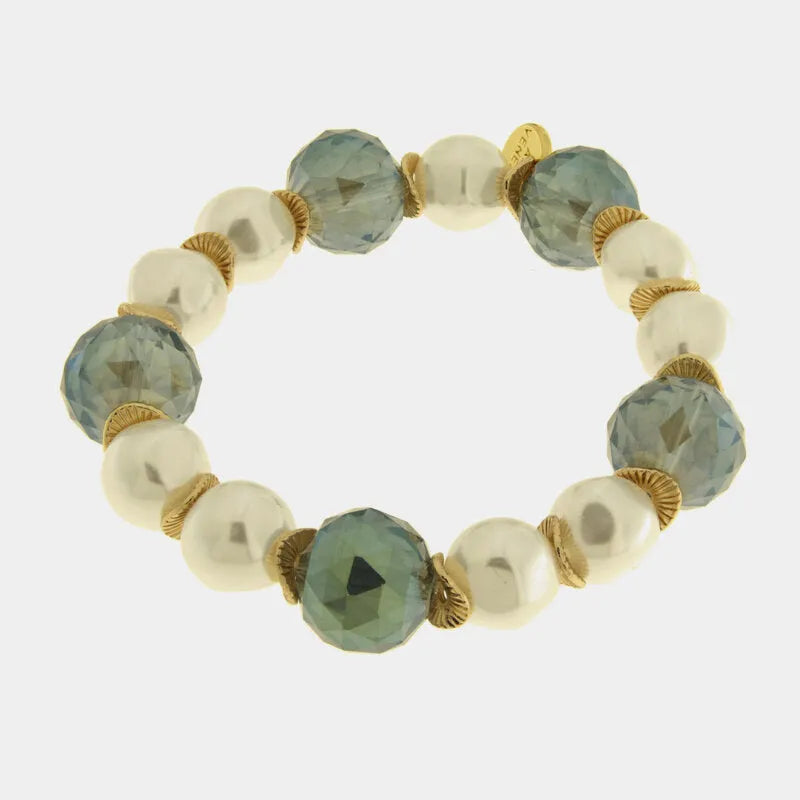 Bracciale in Metallo elastico perle e sfere di cristalli
