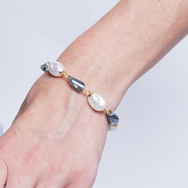 Bracciale in Metallo perle e cristalli