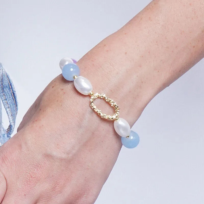 Bracciale in Metallo con perline turchesi e lilla