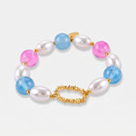 Bracciale in Metallo con perline turchesi e lilla - BYSIMON gioielli