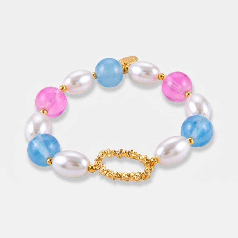 Bracciale in Metallo con perline turchesi e lilla - BYSIMON gioielli