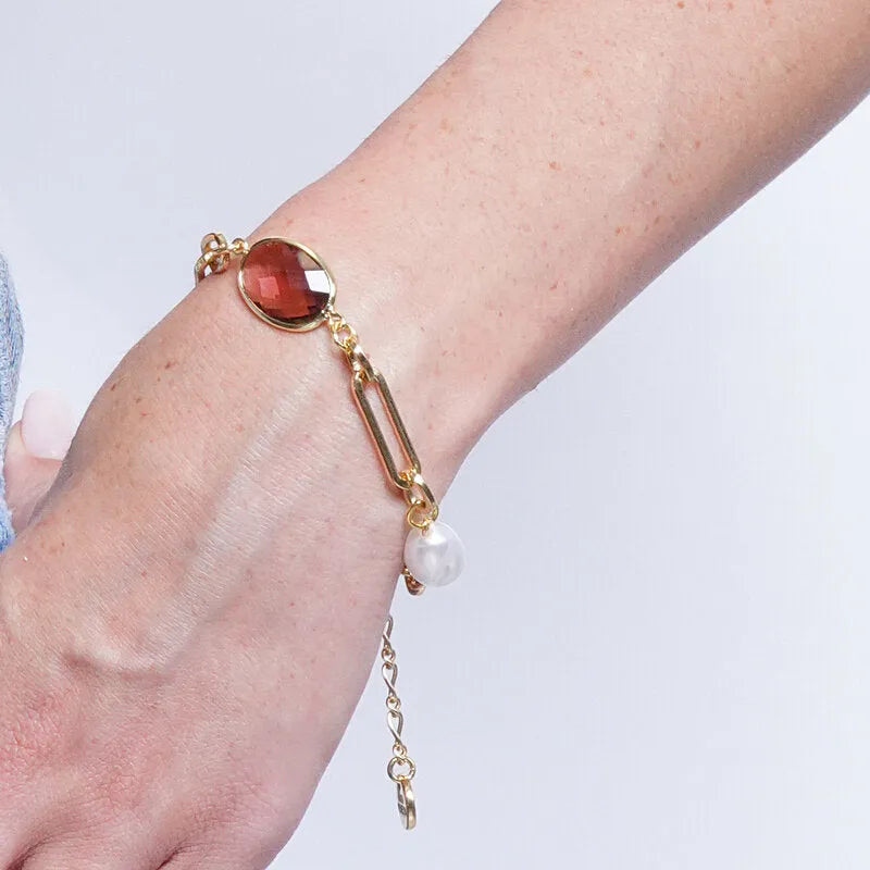 Bracciale in Metallo con cristallo ovale marrone