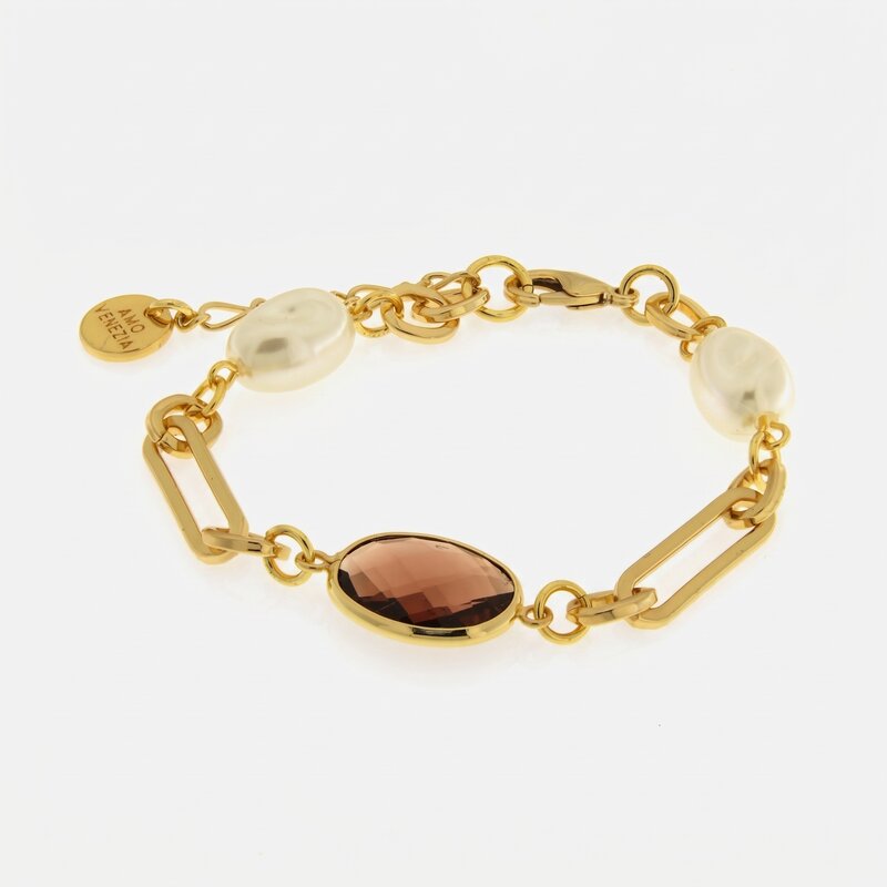 Bracciale in Metallo con cristallo ovale marrone - BYSIMON gioielli
