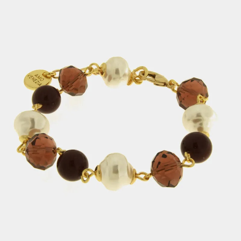 Bracciale in Metallo perline colorate marroni