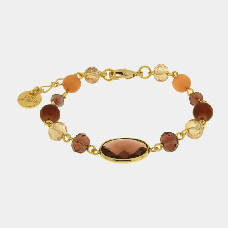 Bracciale in Metallo cristalli colorati marroni