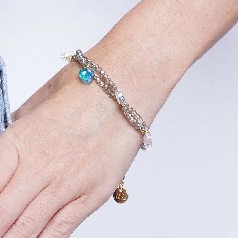 Bracciale in Metallo doppio filo grigio con cristalli colorati