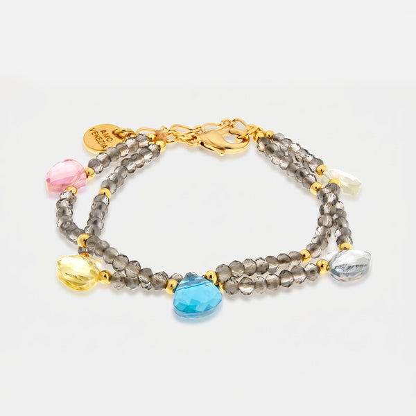 Bracciale in Metallo doppio filo grigio con cristalli colorati - BYSIMON gioielli