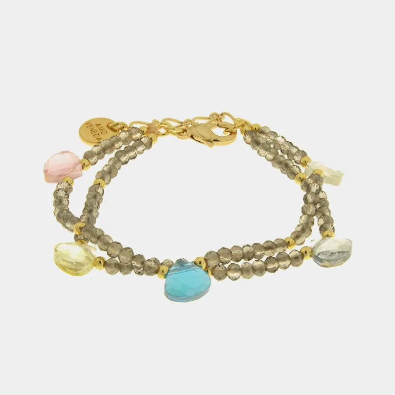 Bracciale in Metallo doppio filo grigio con cristalli colorati