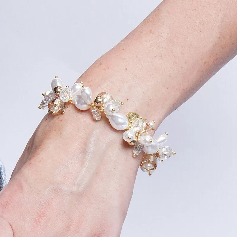 Bracciale in Metallo perline bianche