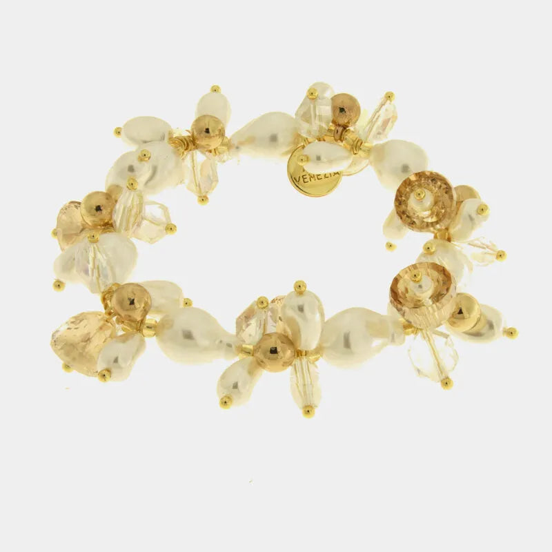 Bracciale in Metallo perline bianche