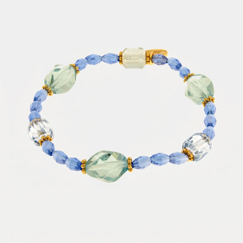 Bracciale in Metallo elastico con cristalli turchesi - BYSIMON gioielli