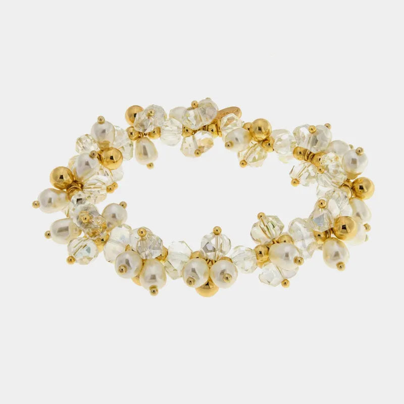 Bracciale in Metallo elastico con perline bianche