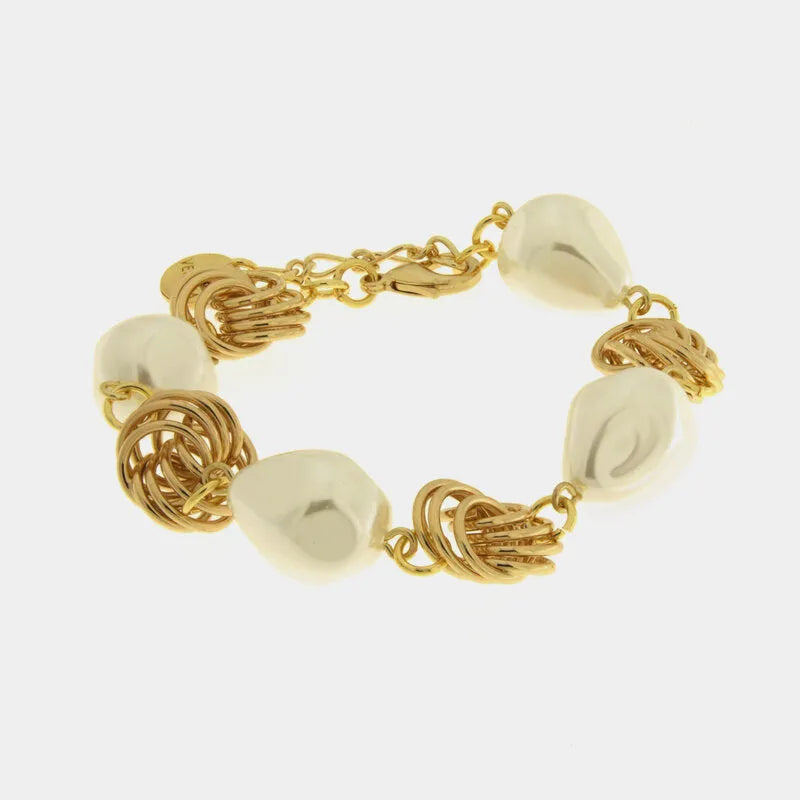 Bracciale in Metallo perle e maglie dorate intrecciate