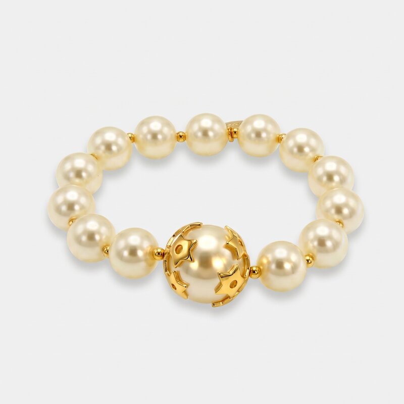 Bracciale in Metallo perla e stelle dorate - BYSIMON gioielli