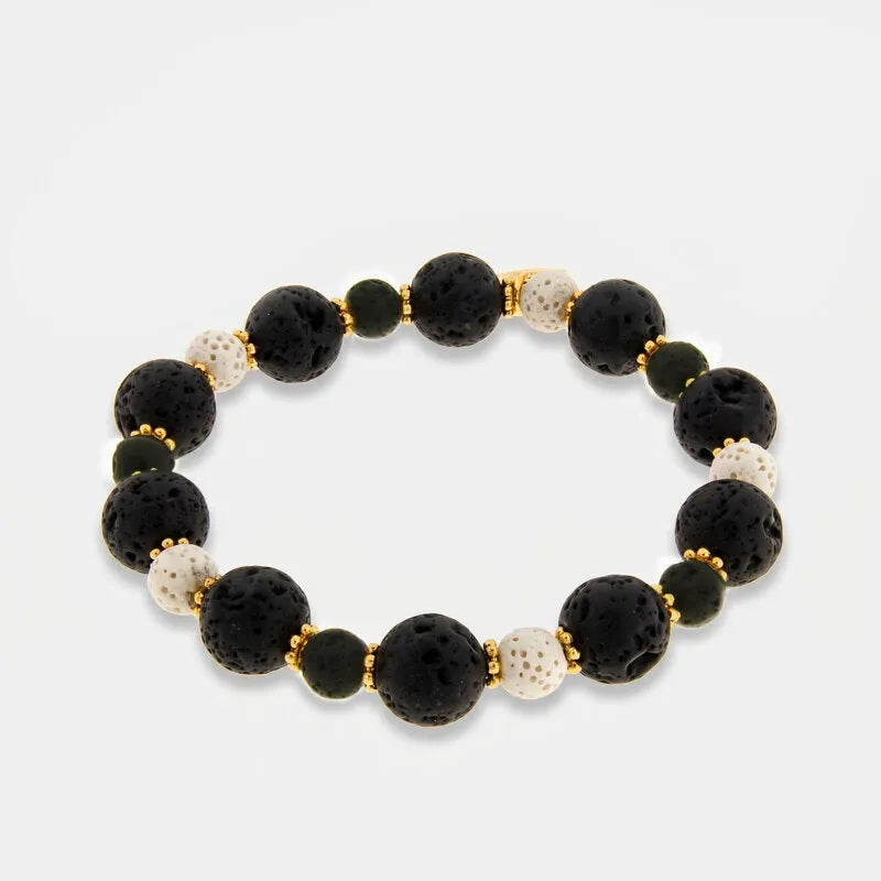 Bracciale in Metallo elastico con sfere laviche nere