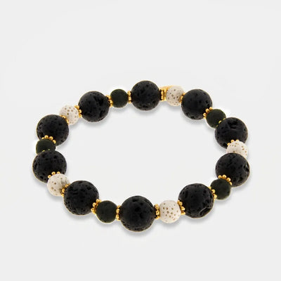 Bracciale in Metallo elastico con sfere laviche nere