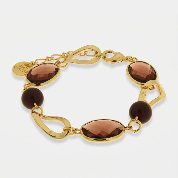 Bracciale in Metallo cristalli marroni elementi dorati - BYSIMON gioielli