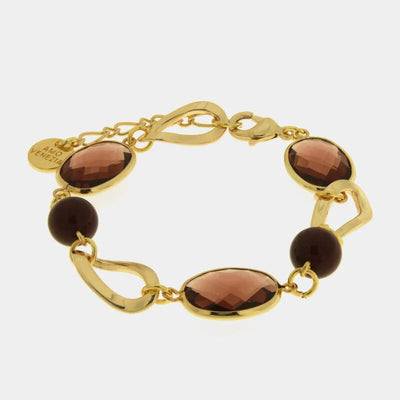 Bracciale in Metallo cristalli marroni elementi dorati