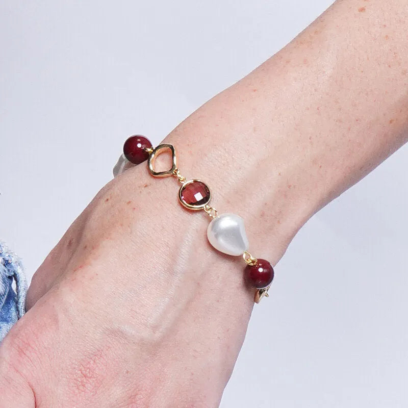 Bracciale in Metallo cristalli marroni e perle