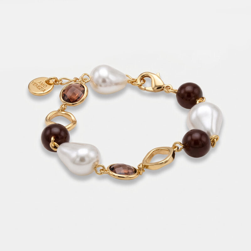 Bracciale in Metallo cristalli marroni e perle - BYSIMON gioielli